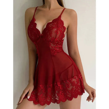 Nuisette dentelle/voile et son string assorti