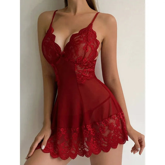 Nuisette dentelle/voile et son string assorti