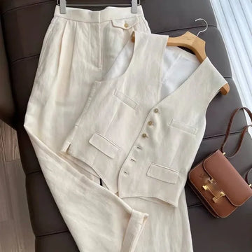 Ensemble gilet et Pantalon en coton/lin SAMA